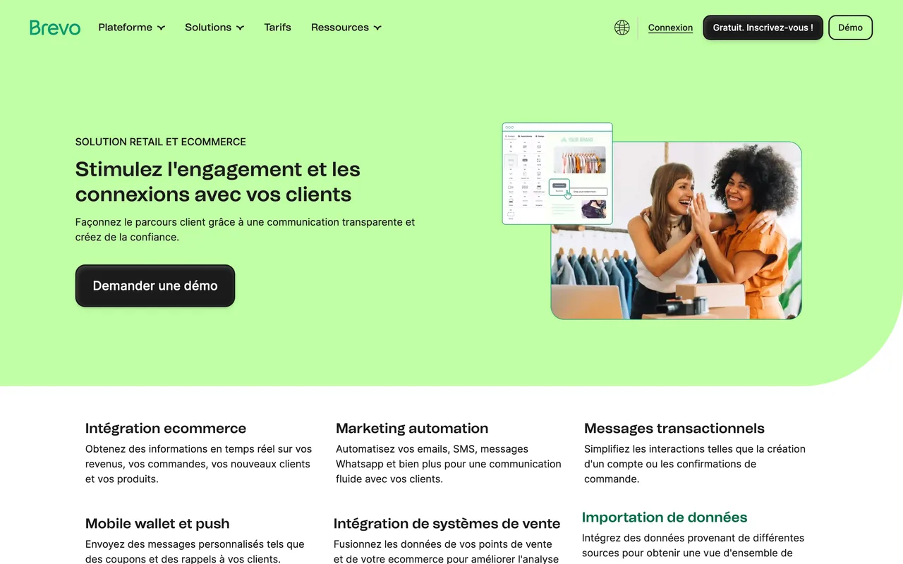 Page Brevo consacrée à l'automatisation pour le retail et l'e-commerce, capture du 19/10/2026