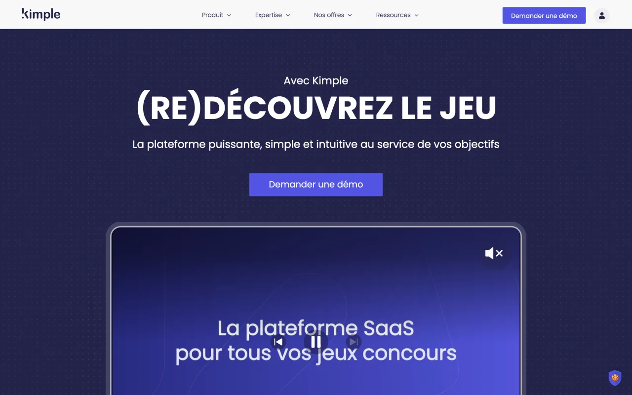 Page d'accueil de Kimple, plateforme SaaS de jeux concours, capture du 19/10/2026