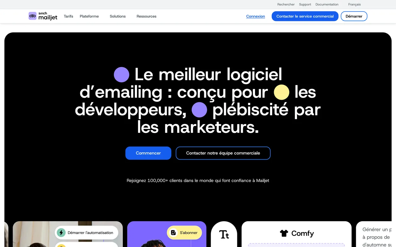 Page d'accueil du logiciel d'emailing Mailjet, capture du 19/10/2026