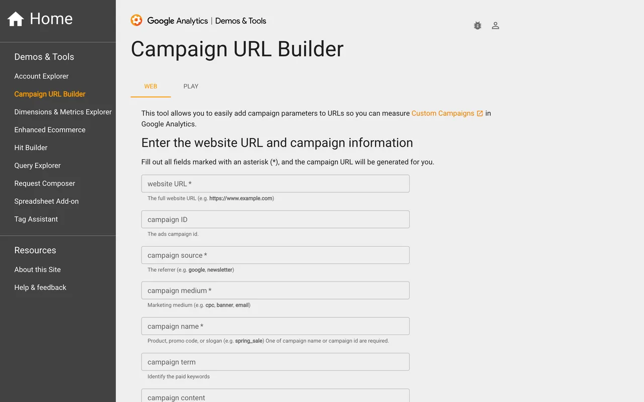 Générateur d'URL de campagne de Google pour ajouter des paramètres UTM aux liens d'un emailing, capture du 19/10/2026