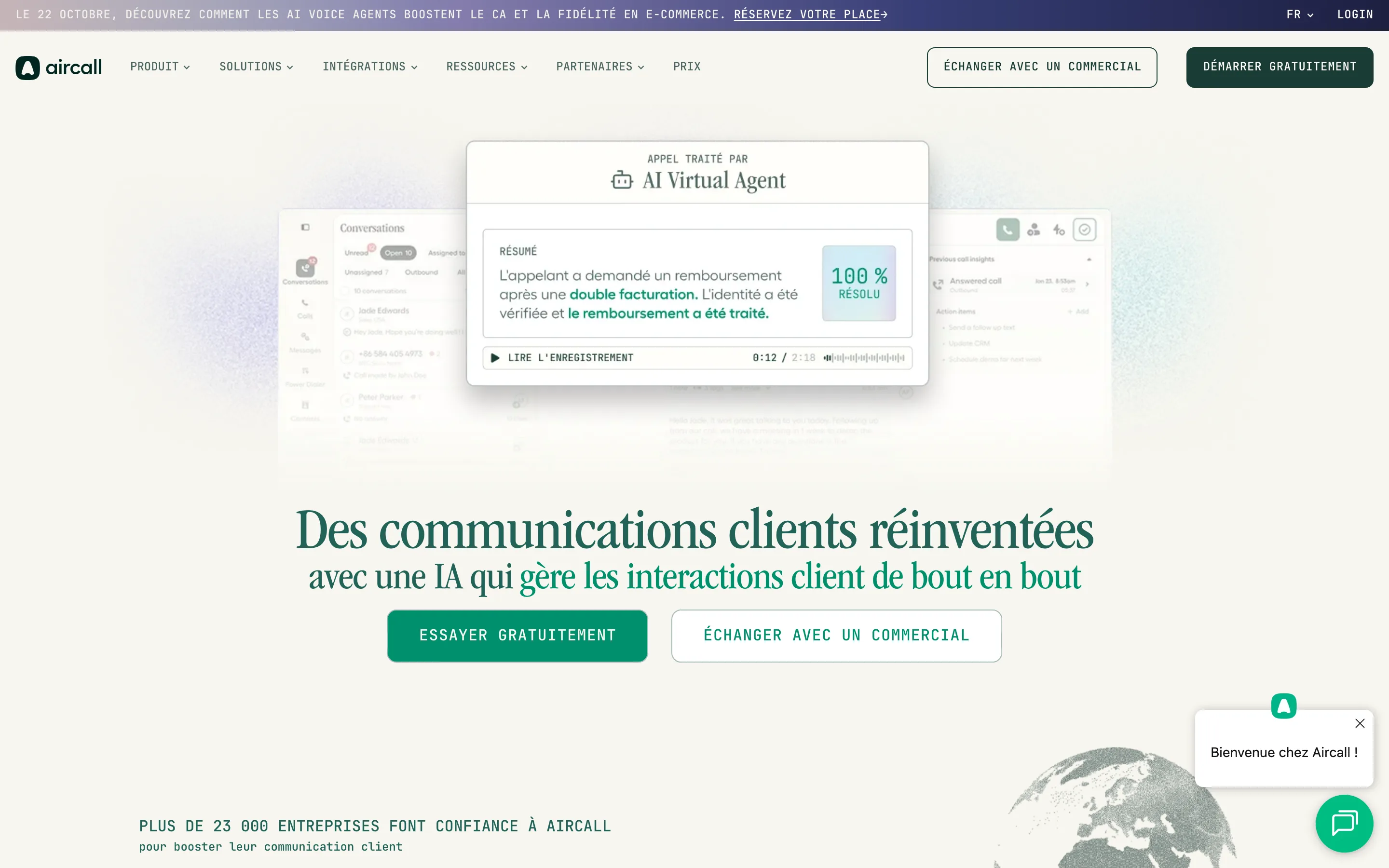 Page d’accueil d’Aircall, capture du 19 octobre 2026