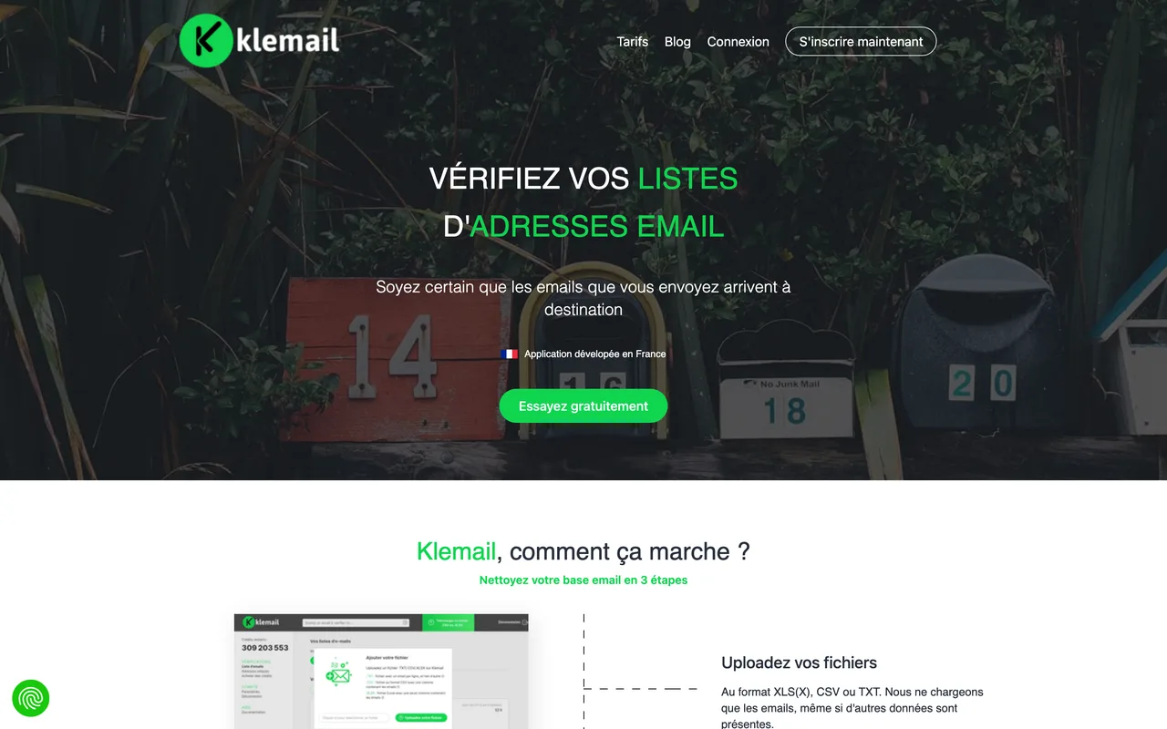 Page d'accueil de Klemail, capture du 19/10/2026