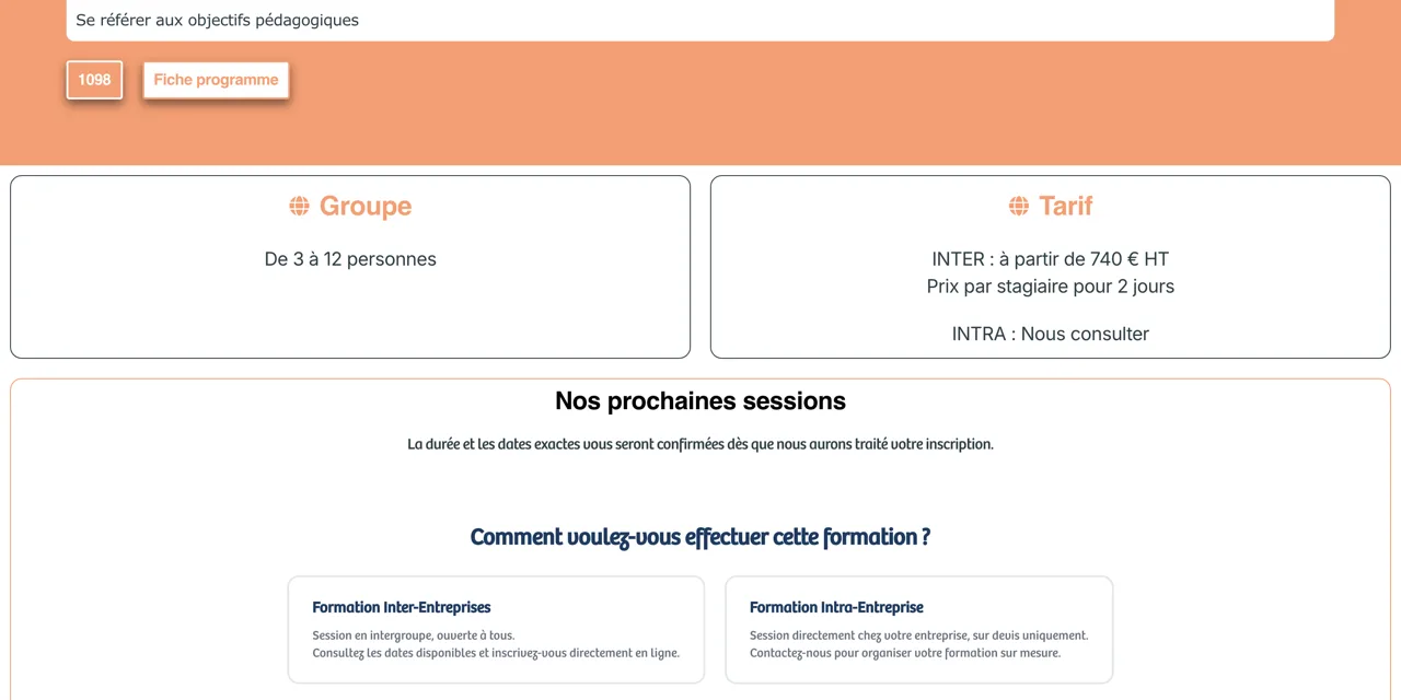 Tarif Asfo Grand Sud : à partir de 740 euros HT par stagiaire pour 2 jours, groupes de 3 à 12 personnes