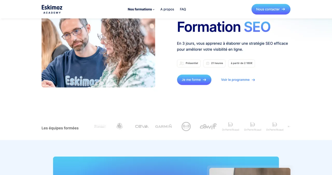 Formation SEO Eskimoz Academy : présentiel, 21 heures, à partir de 2 160 euros