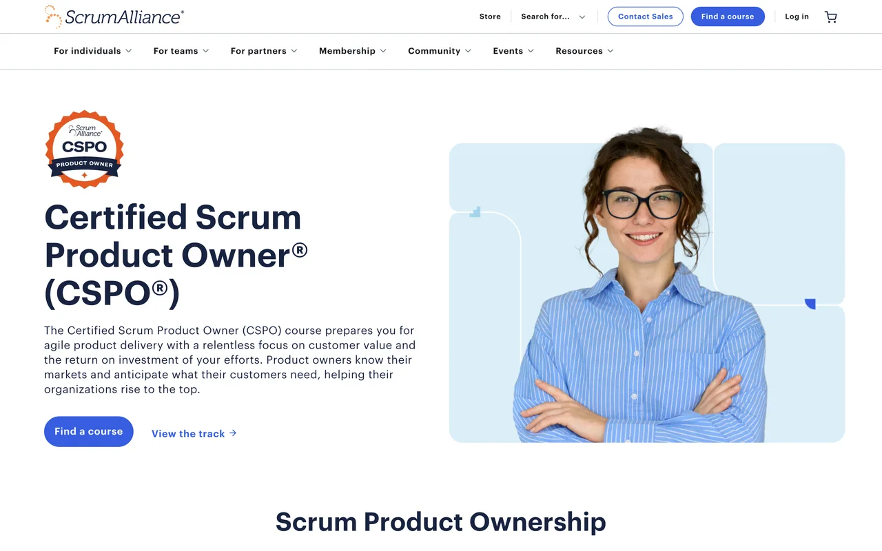 Page de la certification Certified Scrum Product Owner (CSPO) sur le site de Scrum Alliance, capture du 19/10/2026