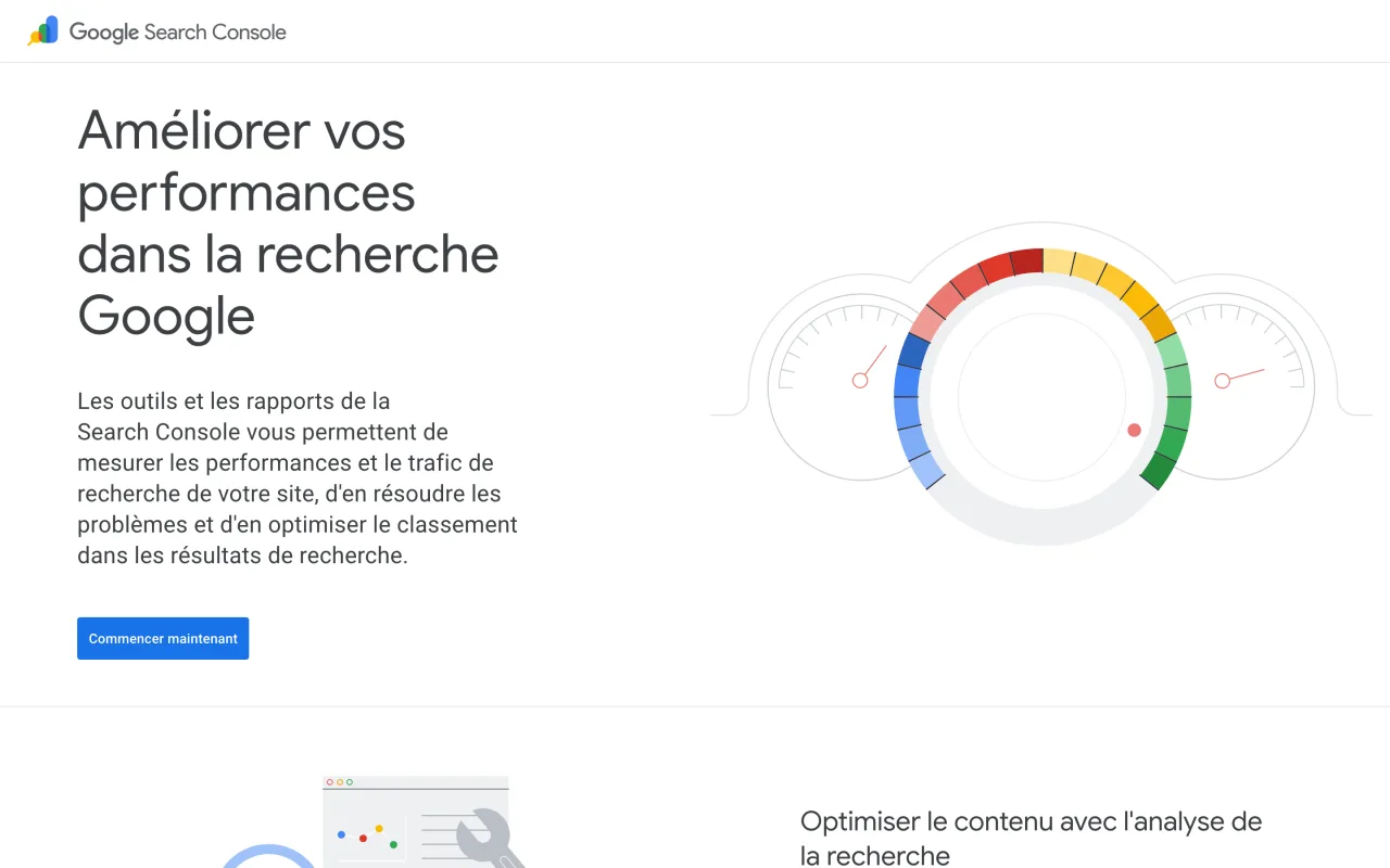 Page d’accueil de la Google Search Console, outil gratuit de suivi de l’indexation et des performances
