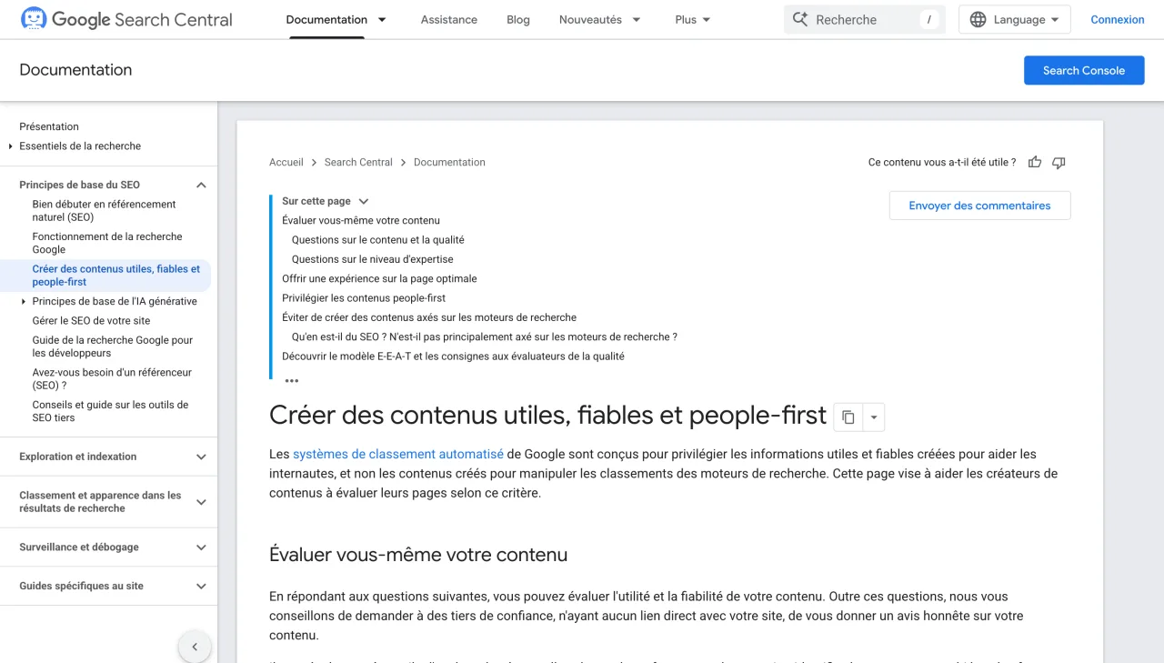 Page Google Search Central Créer des contenus utiles, fiables et people-first, capture du 19 octobre 2026