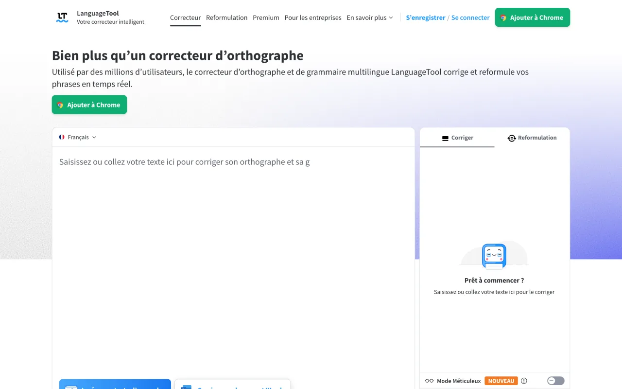 Page d’accueil du correcteur en ligne LanguageTool en français, capture du 19 octobre 2026
