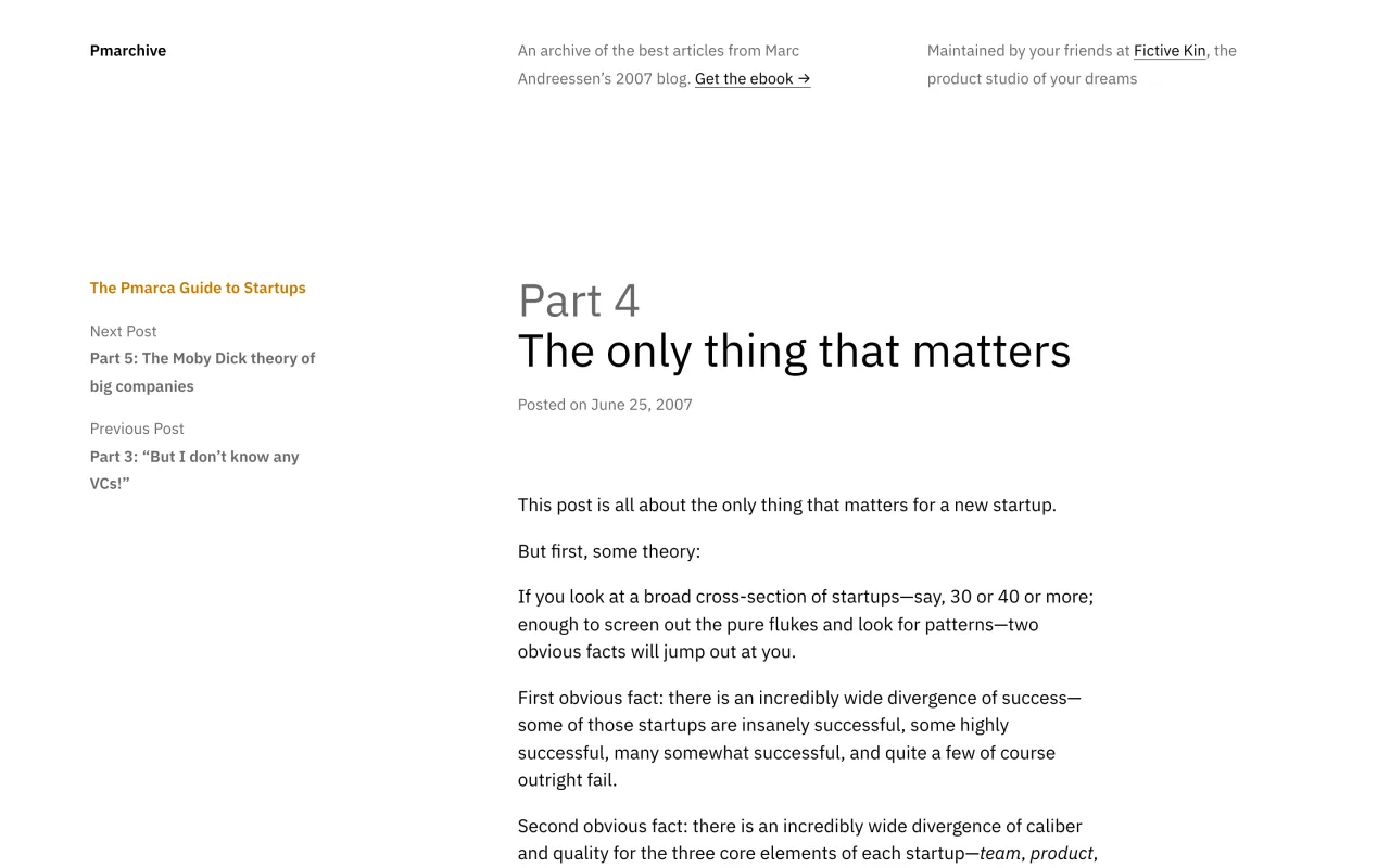 Billet de Marc Andreessen « The only thing that matters » publié le 25 juin 2007, archivé sur pmarchive.com