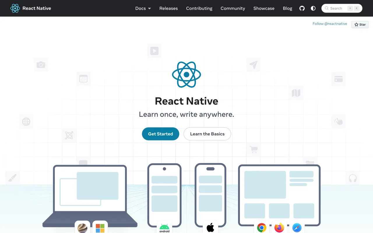 Page d’accueil du site officiel de React Native, framework cross-platform pour iOS et Android, consultée le 19 octobre 2026