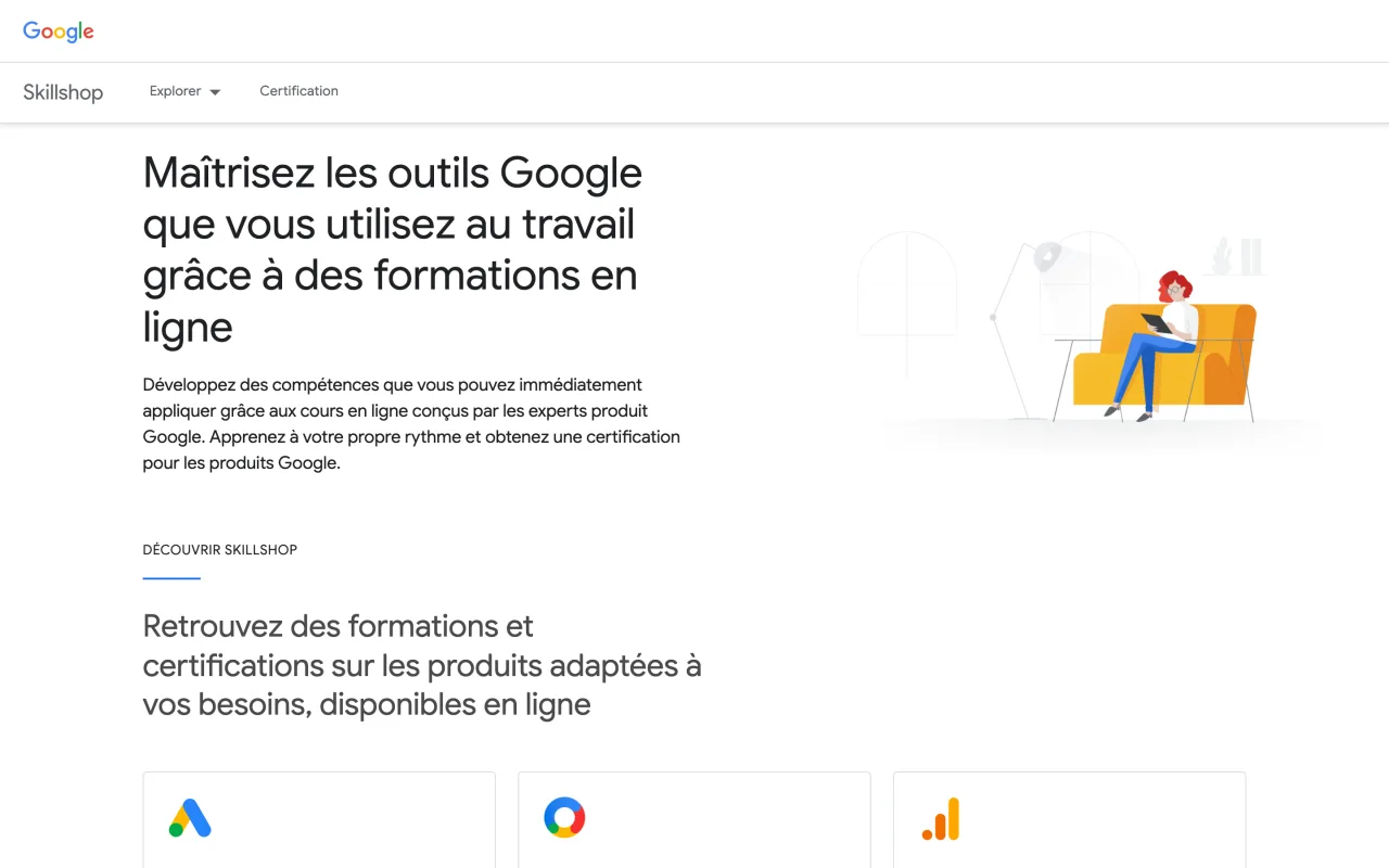 Page d’accueil de Skillshop, la plateforme de formation de Google aux outils publicitaires, consultée le 19 octobre 2026