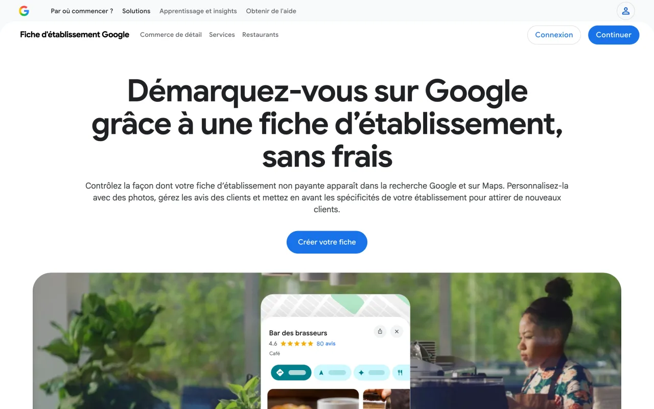 Page de présentation de la fiche d’établissement Google, proposée sans frais, capture du 19 octobre 2026