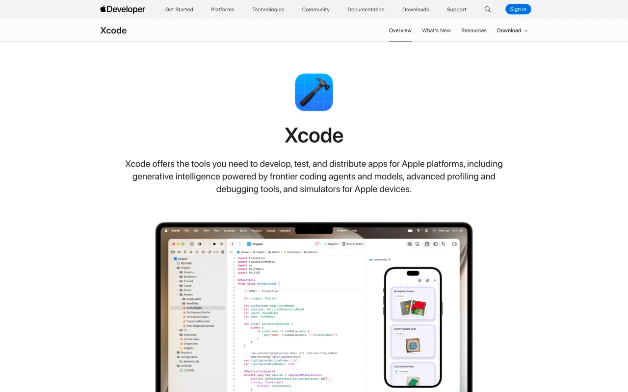 Page Xcode du site Apple Developer, capture du 19 octobre 2026
