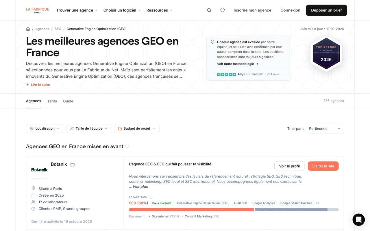 Annuaire des agences GEO en France sur La Fabrique du Net