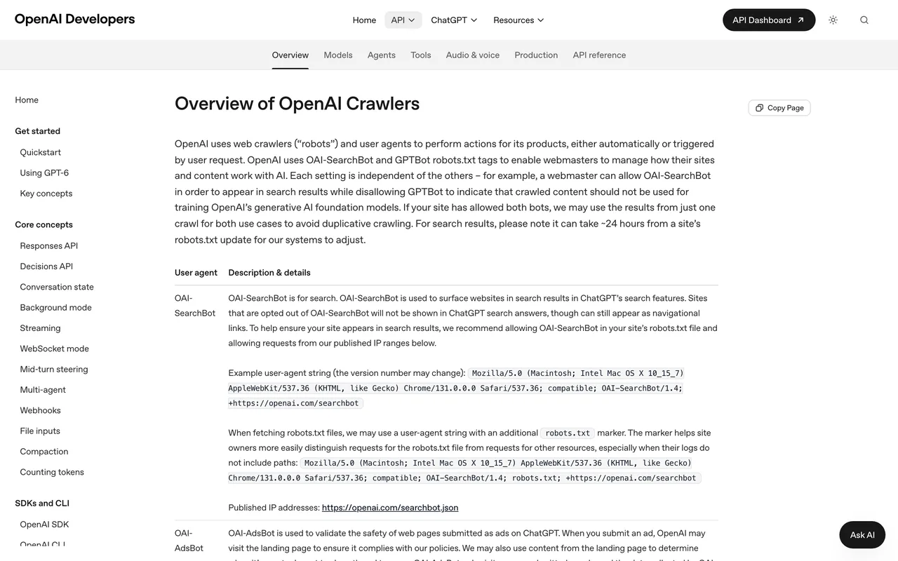 Documentation OpenAI sur ses robots d’exploration : OAI-SearchBot pour la recherche dans ChatGPT, GPTBot pour l’entraînement