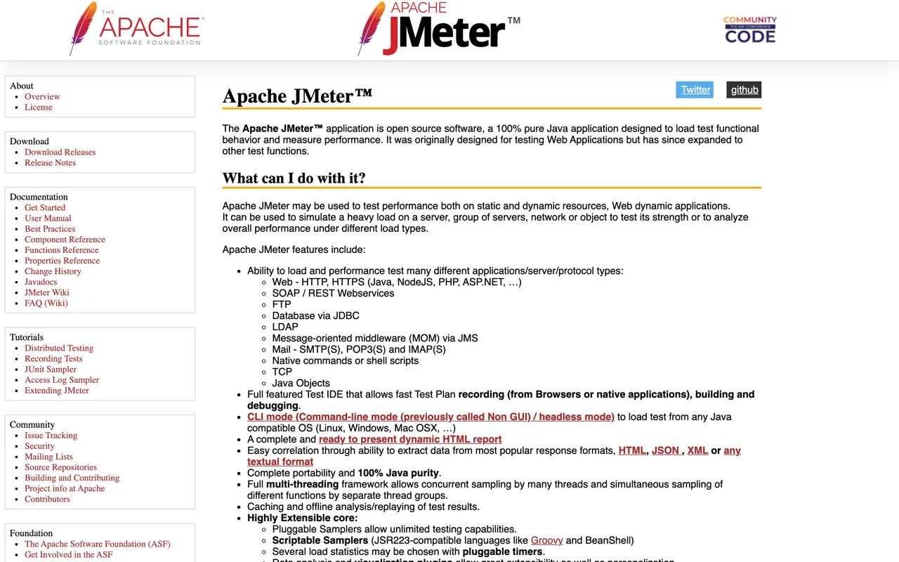 Page d'accueil d'Apache JMeter, logiciel de test de charge