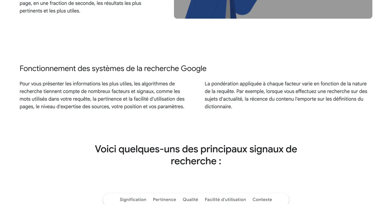 Page officielle Google How Search Works listant les principaux signaux de recherche, capture du 19/10/2026