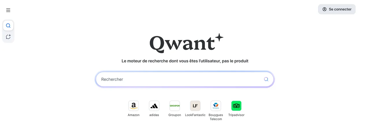 Page d'accueil du moteur de recherche français Qwant, capture du 19/10/2026