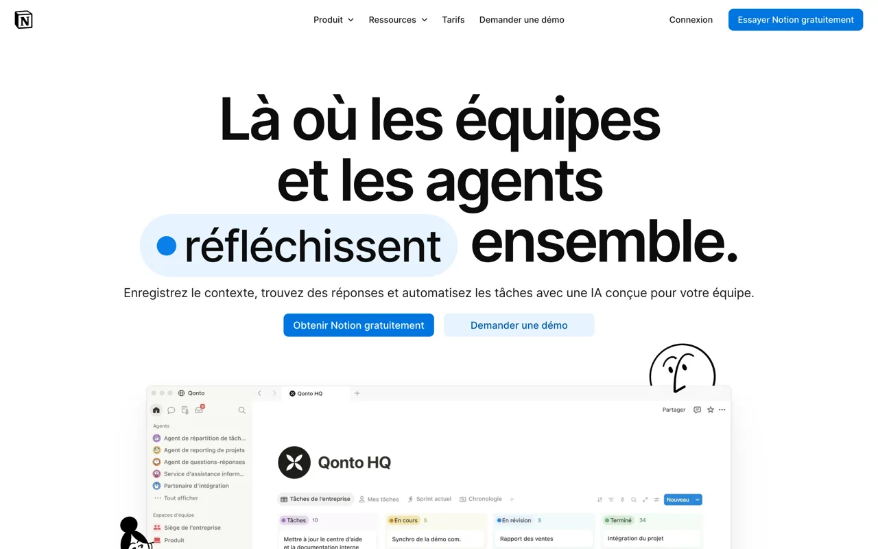 Page d'accueil de Notion