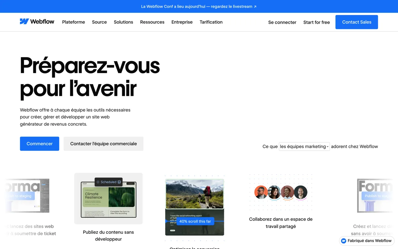 Page d'accueil de Webflow