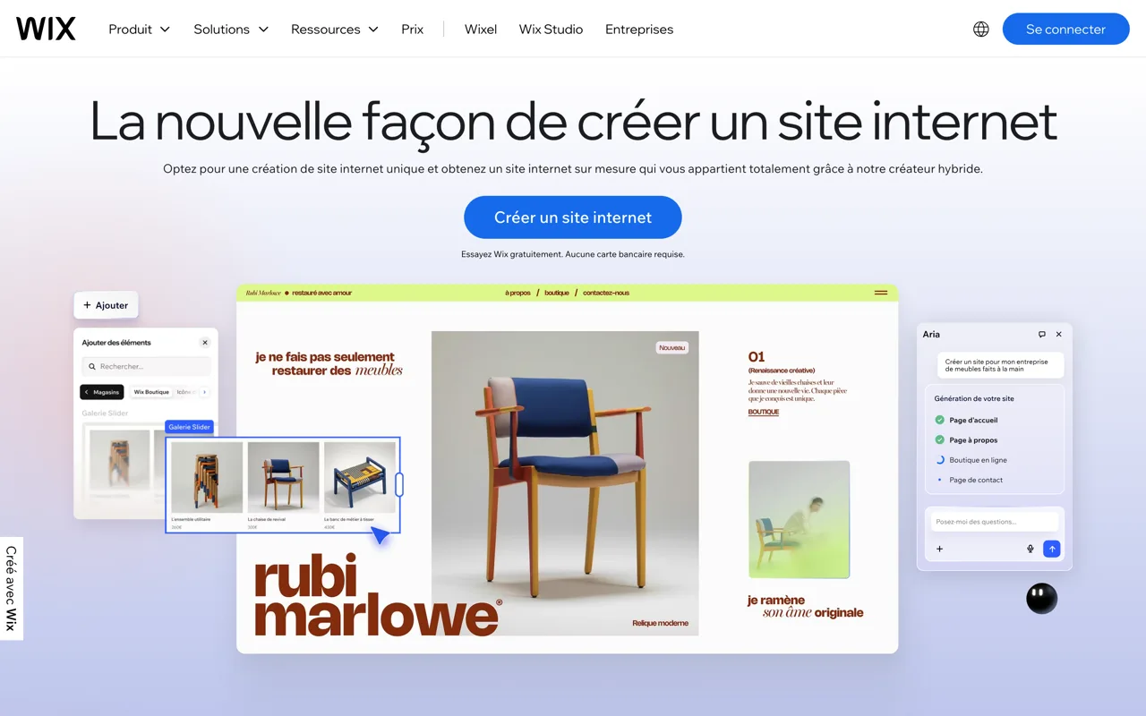 Page d'accueil de Wix