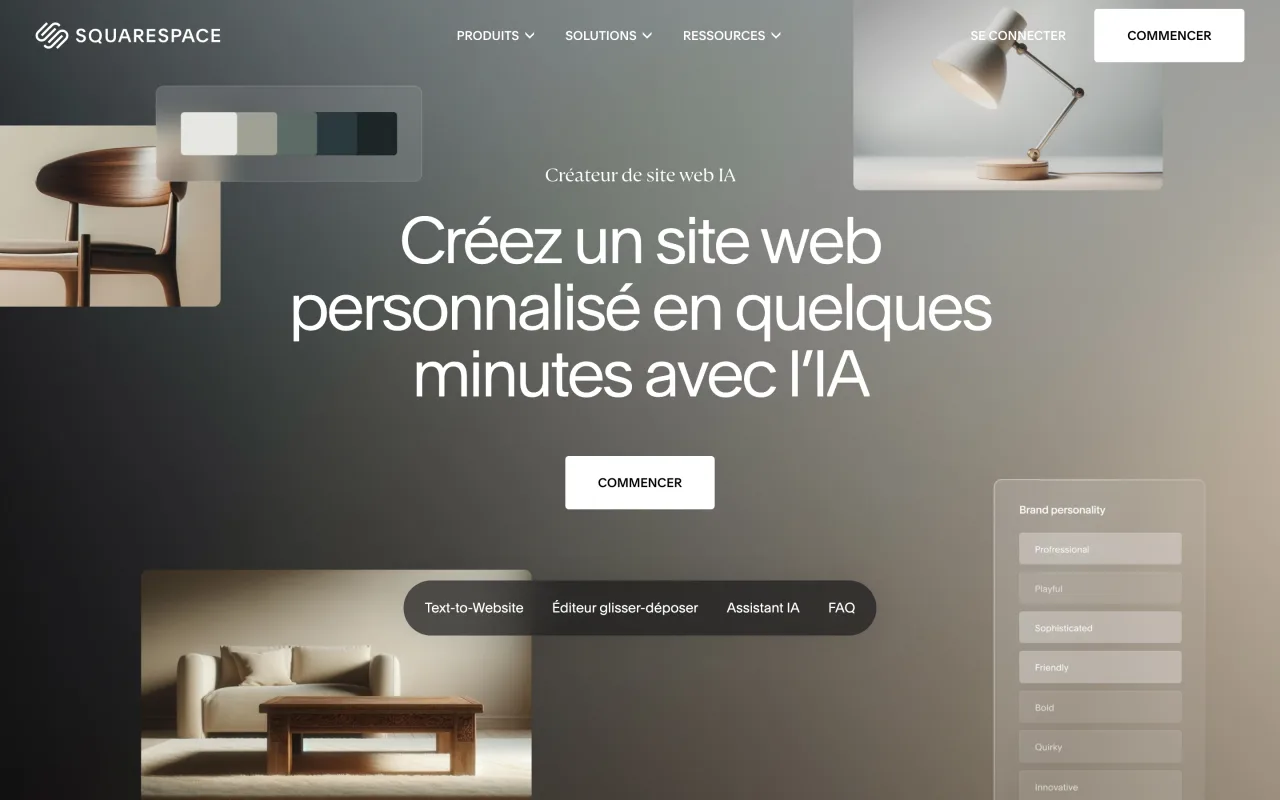 Page du créateur de site web Squarespace AI en français, capture du 19 octobre 2026