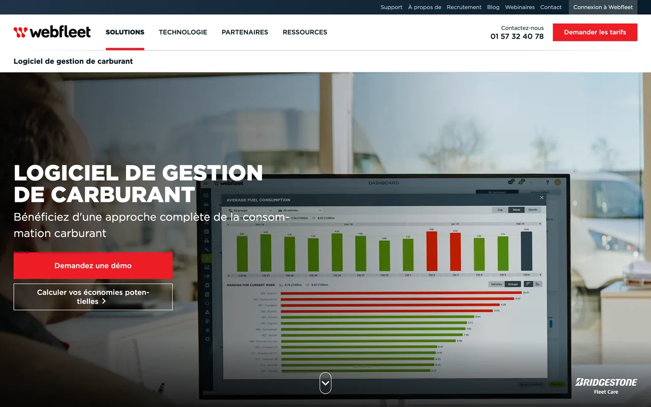 Page logiciel de gestion de carburant de Webfleet, capture du 19/10/2026