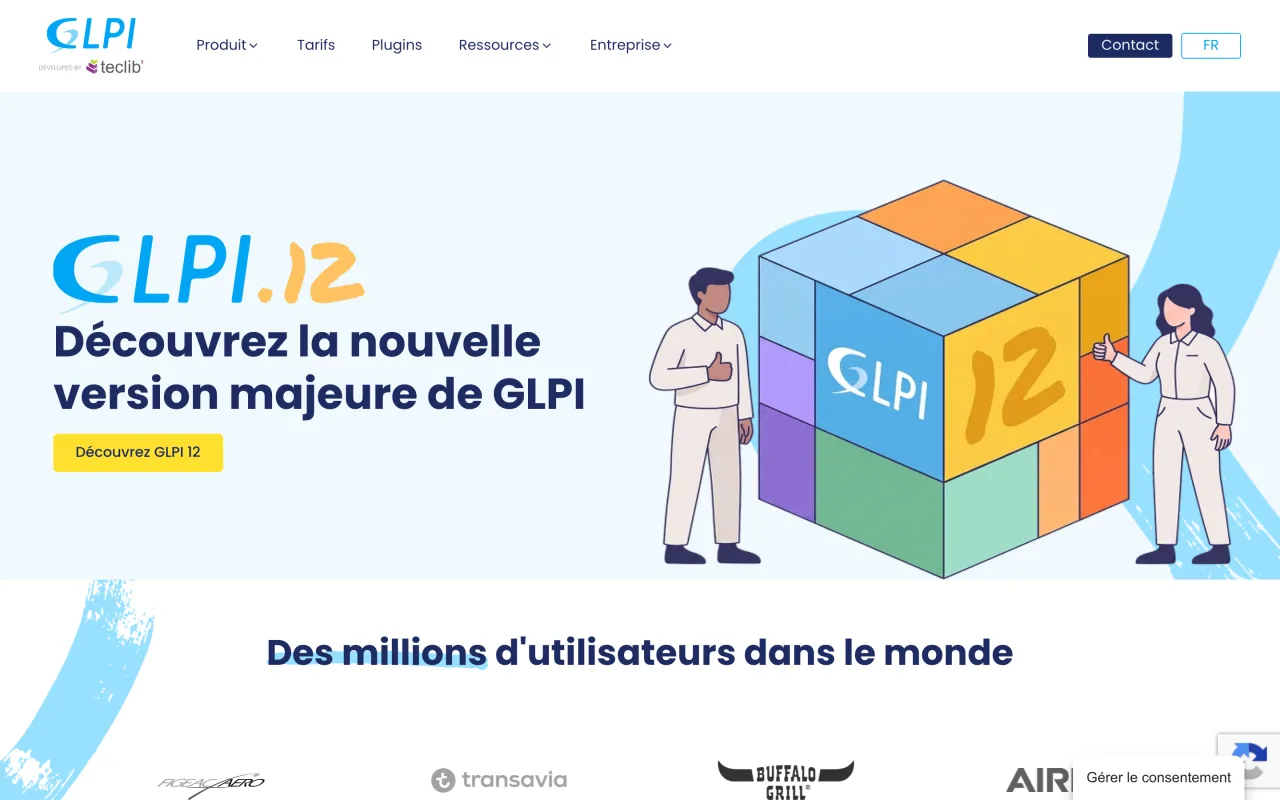 Page d’accueil de GLPI, logiciel open source de gestion des services, de helpdesk et de suivi des actifs, capture du 19/10/2026