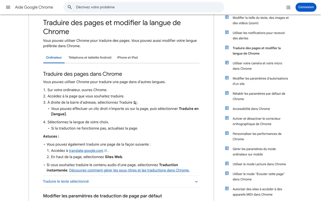 Aide Google Chrome : traduire des pages dans Chrome depuis la barre d'adresse