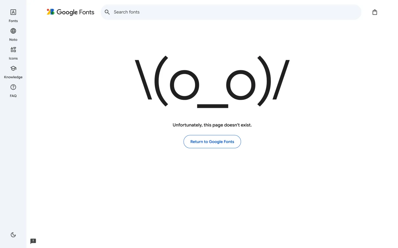 Page spécimen Droid Serif sur Google Fonts affichant une erreur, la police ne figurant plus au catalogue le 19 octobre 2026