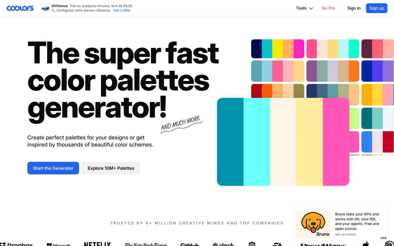 Générateur de palettes de couleurs Coolors, page consultée le 19 octobre 2026