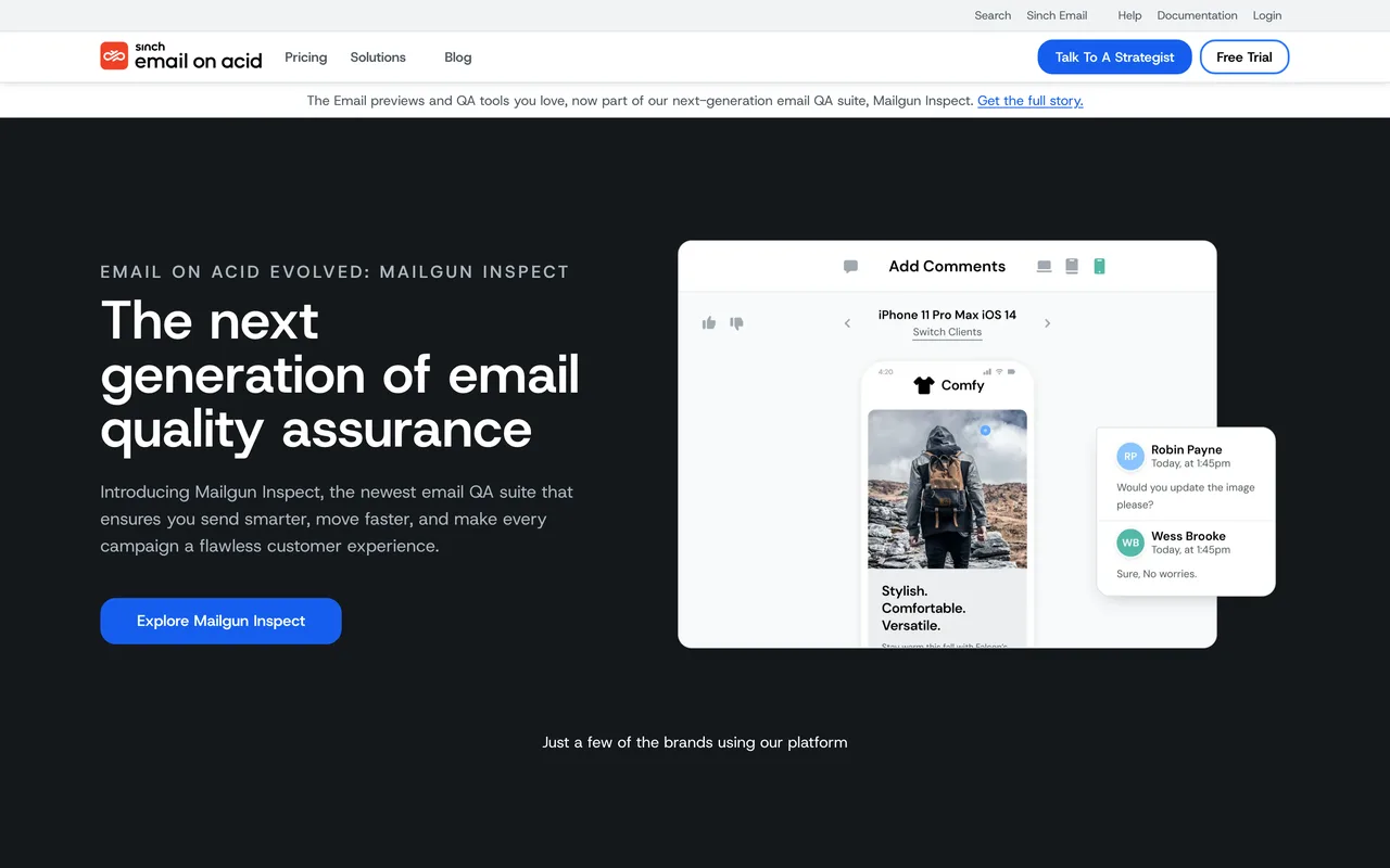 Page d'accueil d'Email on Acid, outil de prévisualisation d'emails, consultée le 19 octobre 2026