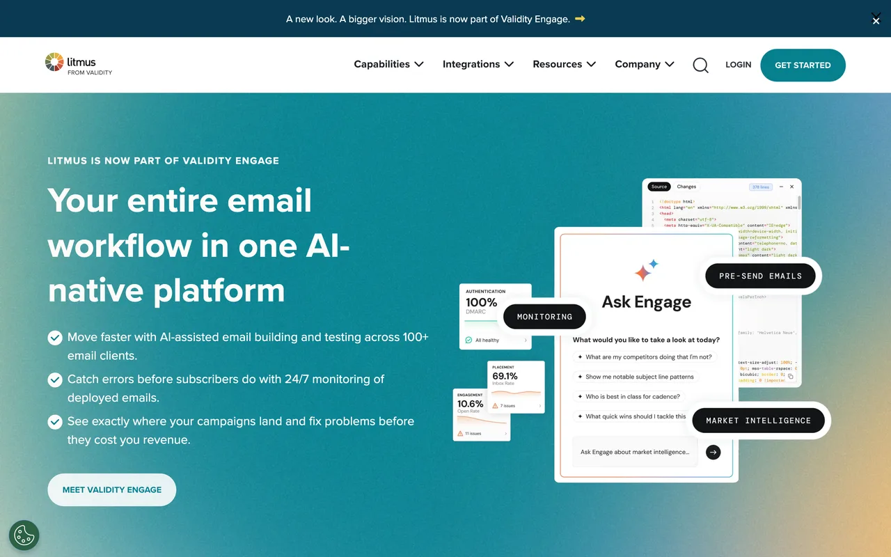 Page d'accueil de Litmus, outil de test d'emails, consultée le 19 octobre 2026
