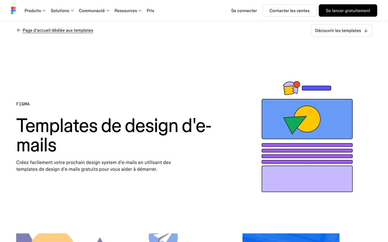 Page Templates de design d’e-mails de Figma en français, capture du 19 octobre 2026