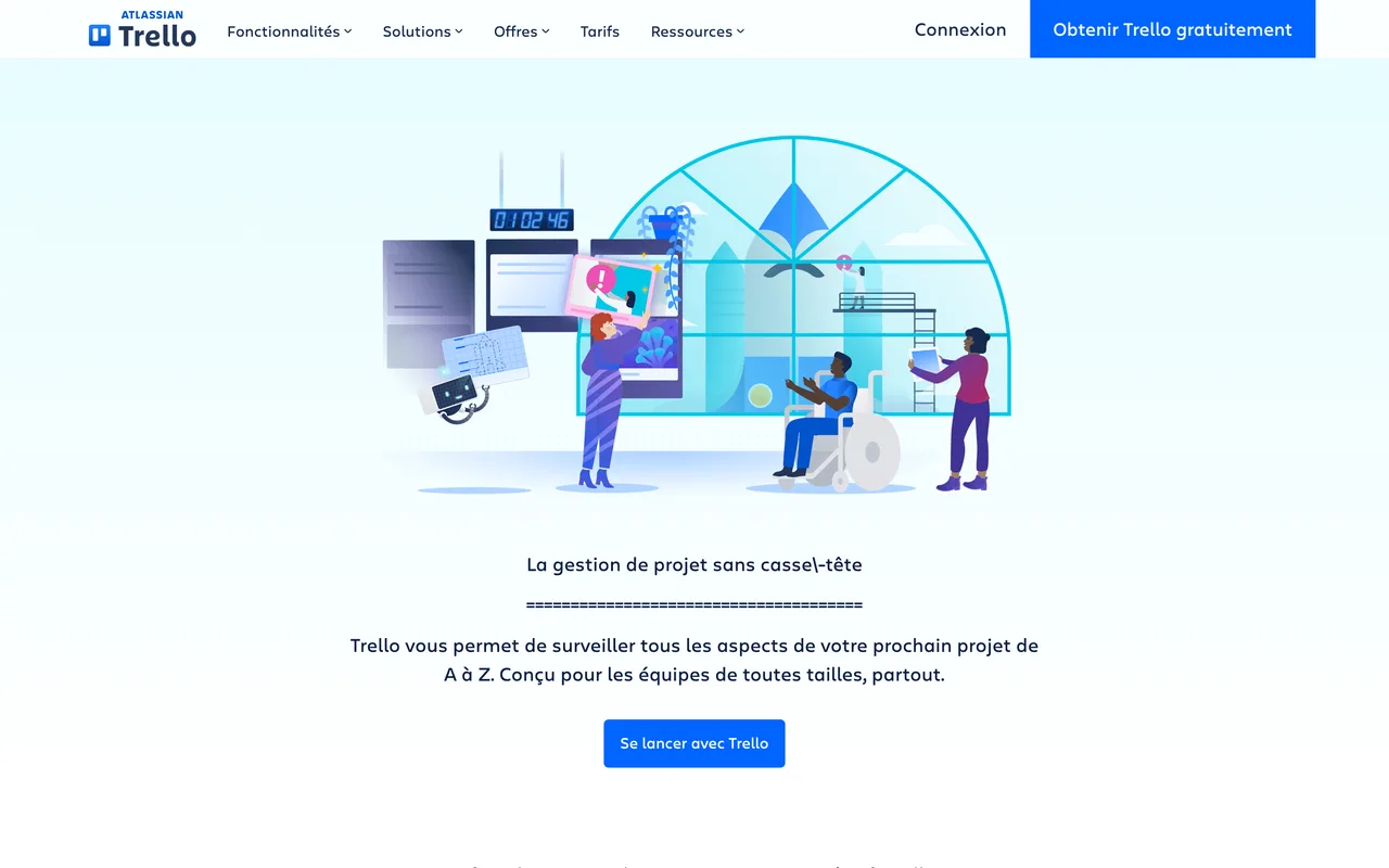 Page gestion de projet de Trello, capture du 19/10/2026