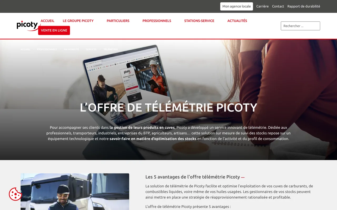 Page de l'offre de télémétrie de cuves de Picoty, capture du 19/10/2026