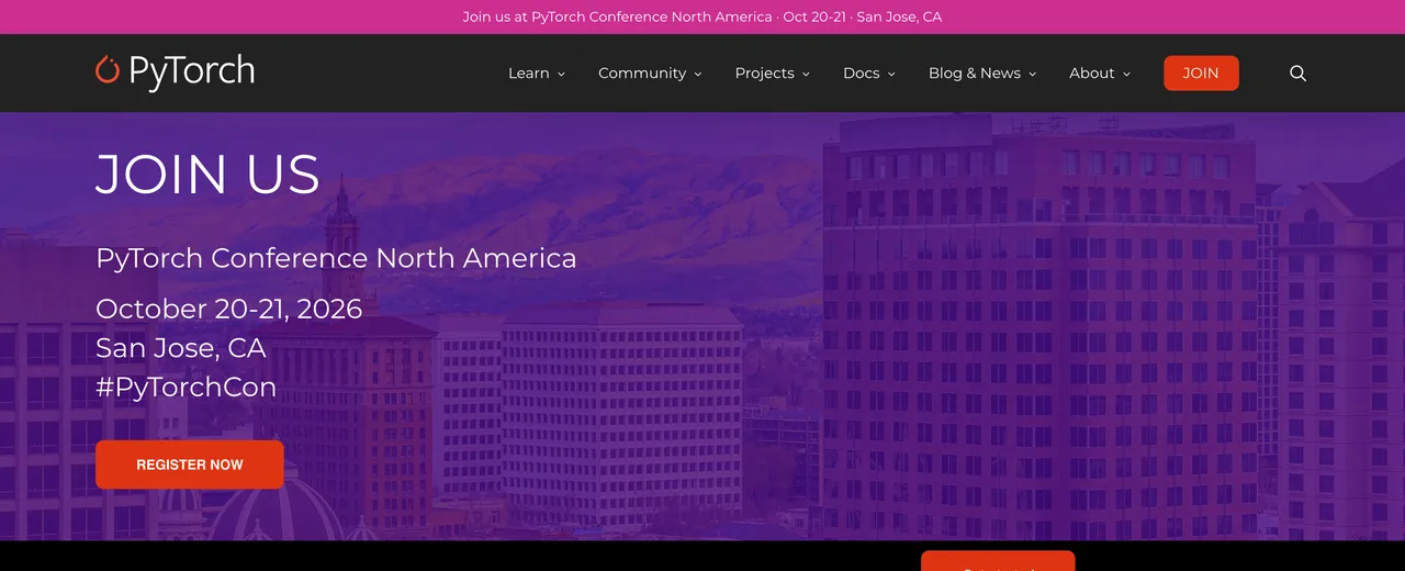 Page d’accueil de PyTorch, bibliothèque open source de deep learning