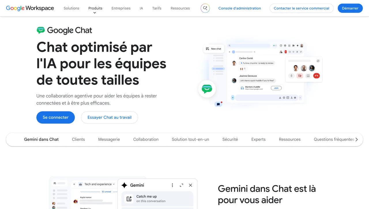Page Google Chat sur le site Google Workspace, capture du 19 octobre 2026