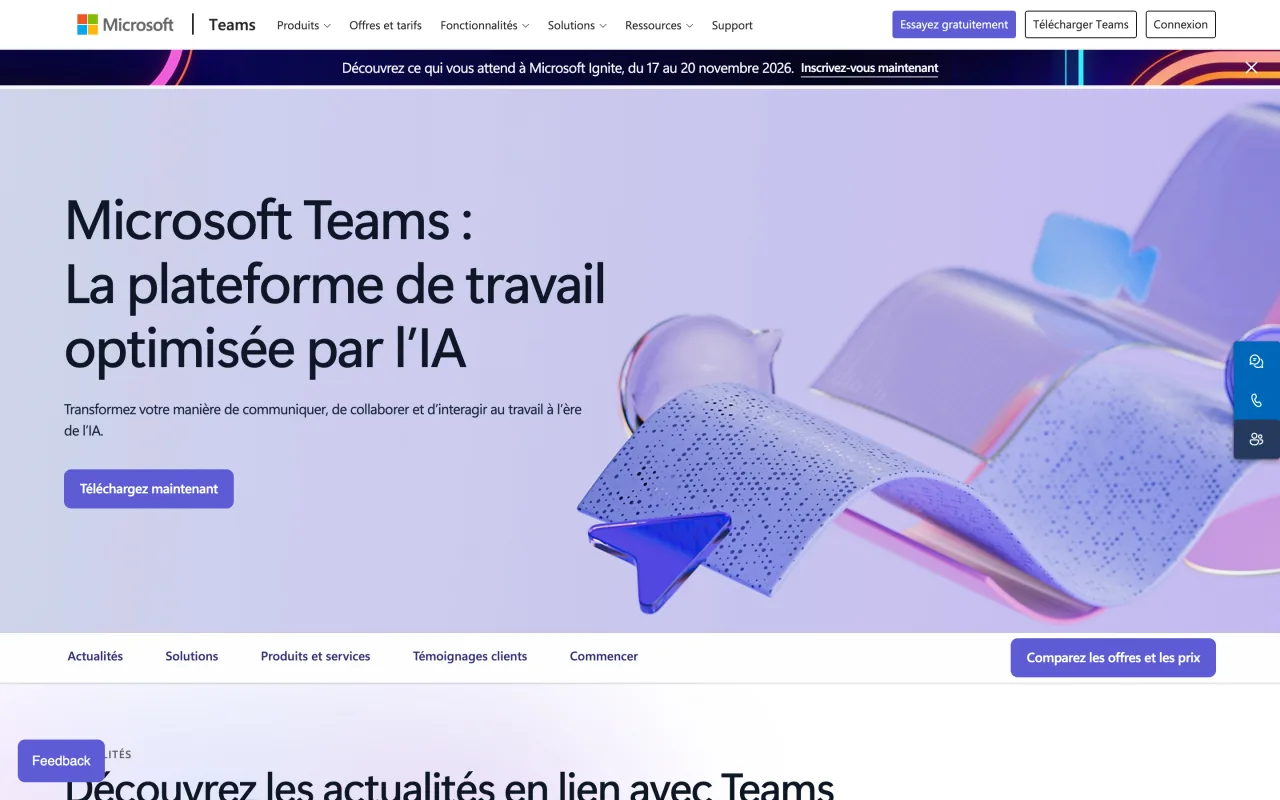 Page Microsoft Teams sur le site de Microsoft France, capture du 19 octobre 2026