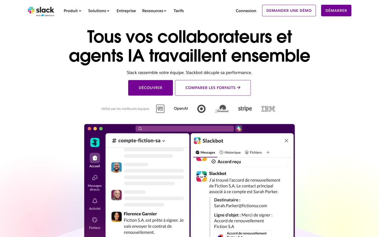 Page d’accueil française de Slack, capture du 19 octobre 2026