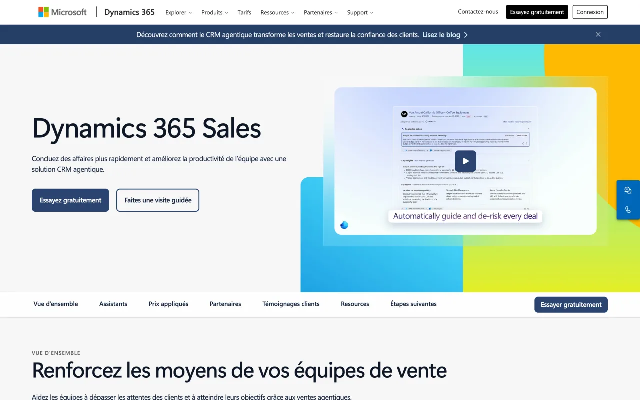 Page d’accueil de Dynamics 365 Sales, le CRM de Microsoft, capture du 19/10/2026