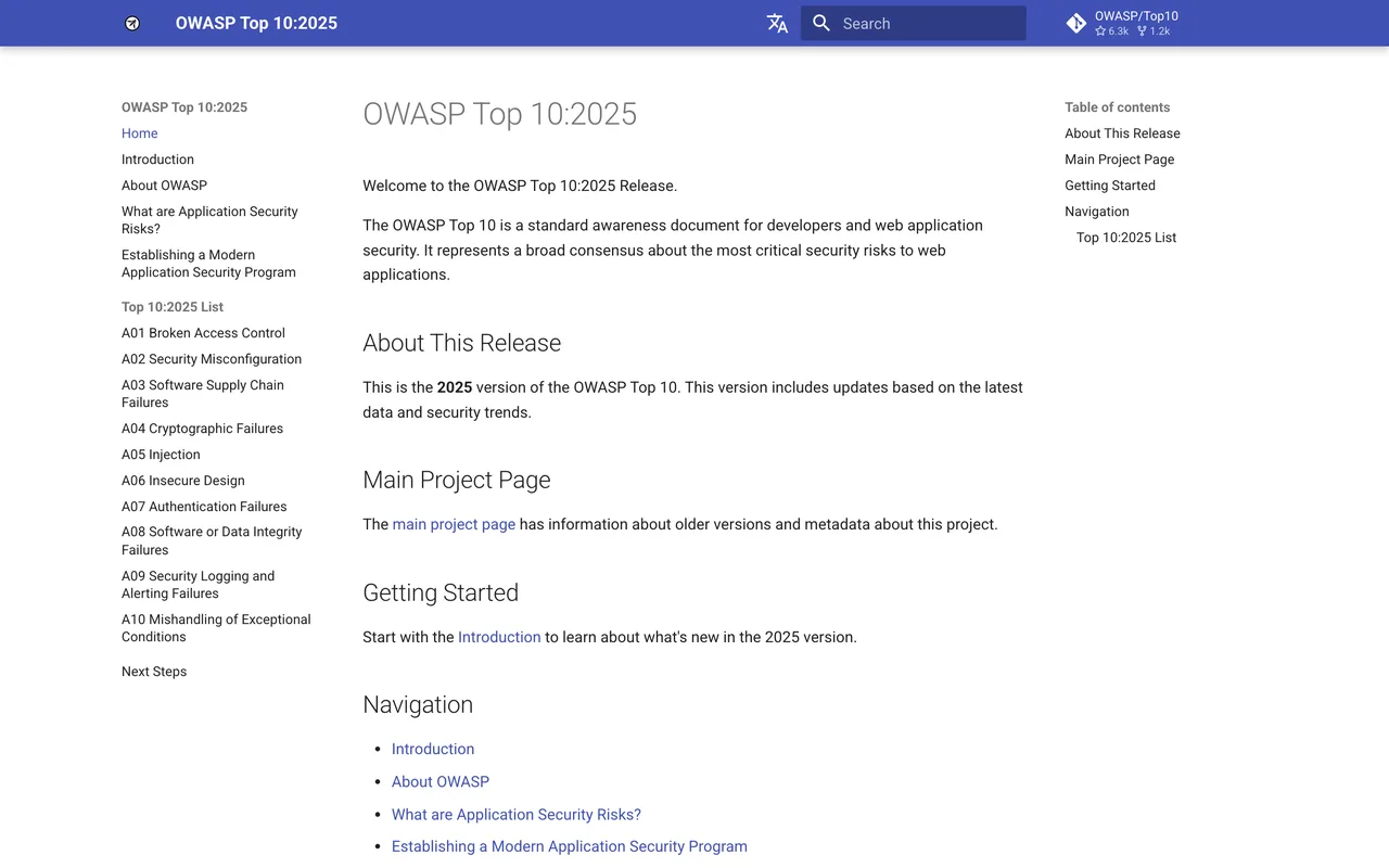 Page de l'OWASP Top 10 2025, référentiel des principaux risques de sécurité des applications web, capture du 19/10/2026