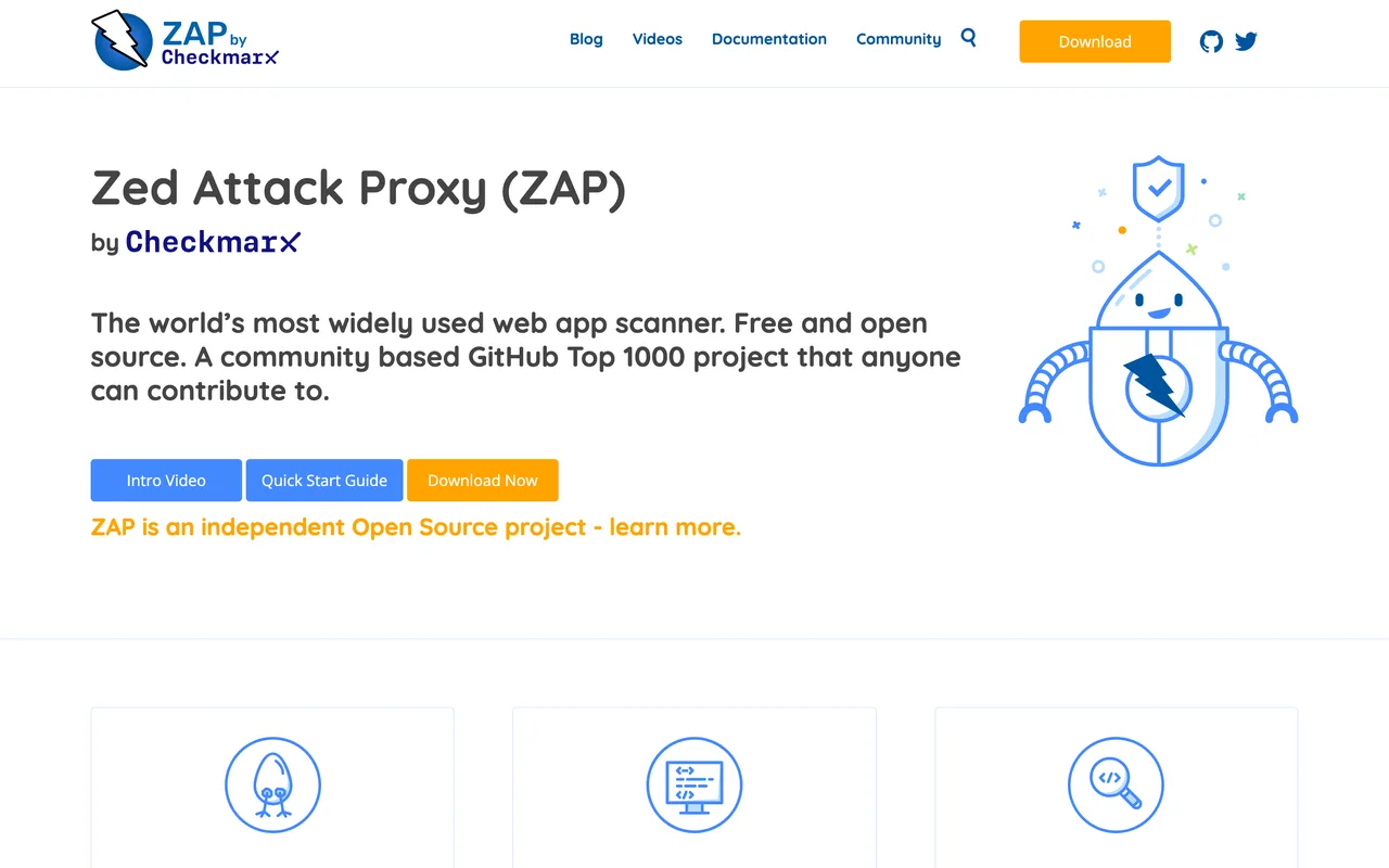 Page d'accueil de ZAP, proxy open source de test de sécurité des applications web, capture du 19/10/2026