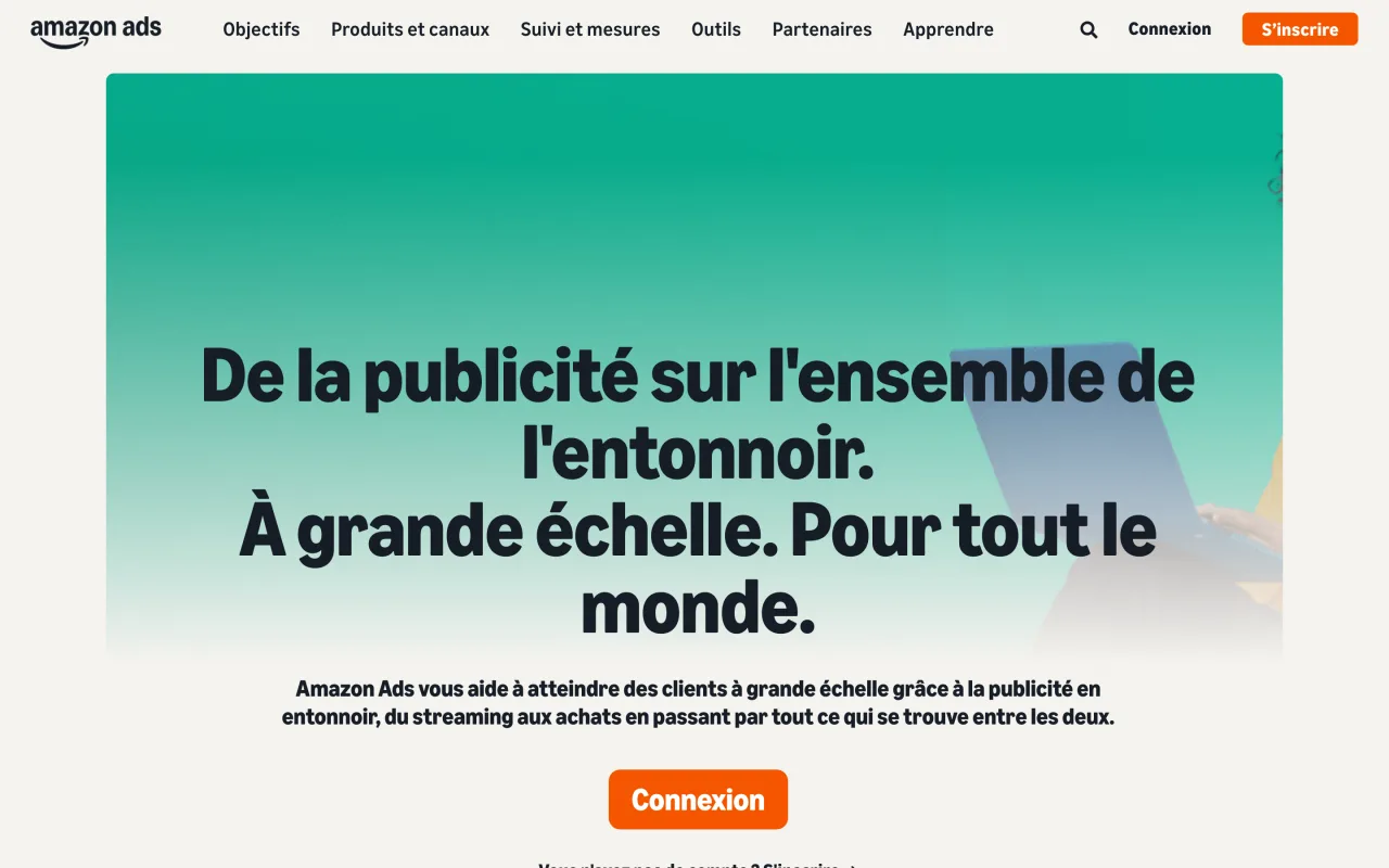 Page d'accueil d'Amazon Ads en France, capturée le 19 octobre 2026