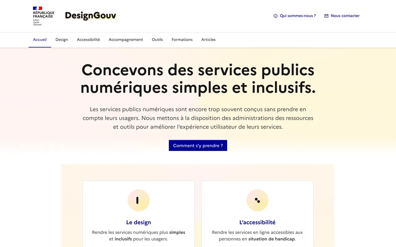 Page d'accueil de DesignGouv, ressources publiques de conception centrée sur l'utilisateur, capture du 19 octobre 2026