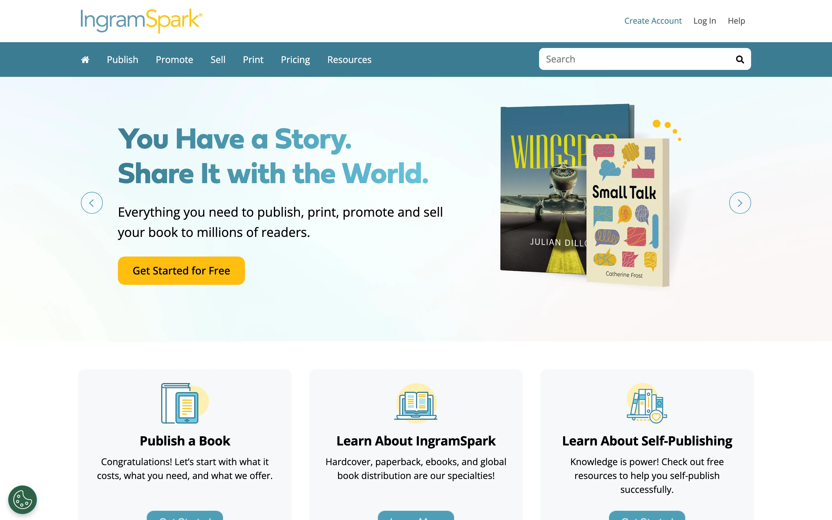 Page d'accueil d'IngramSpark, impression à la demande et distribution de livres