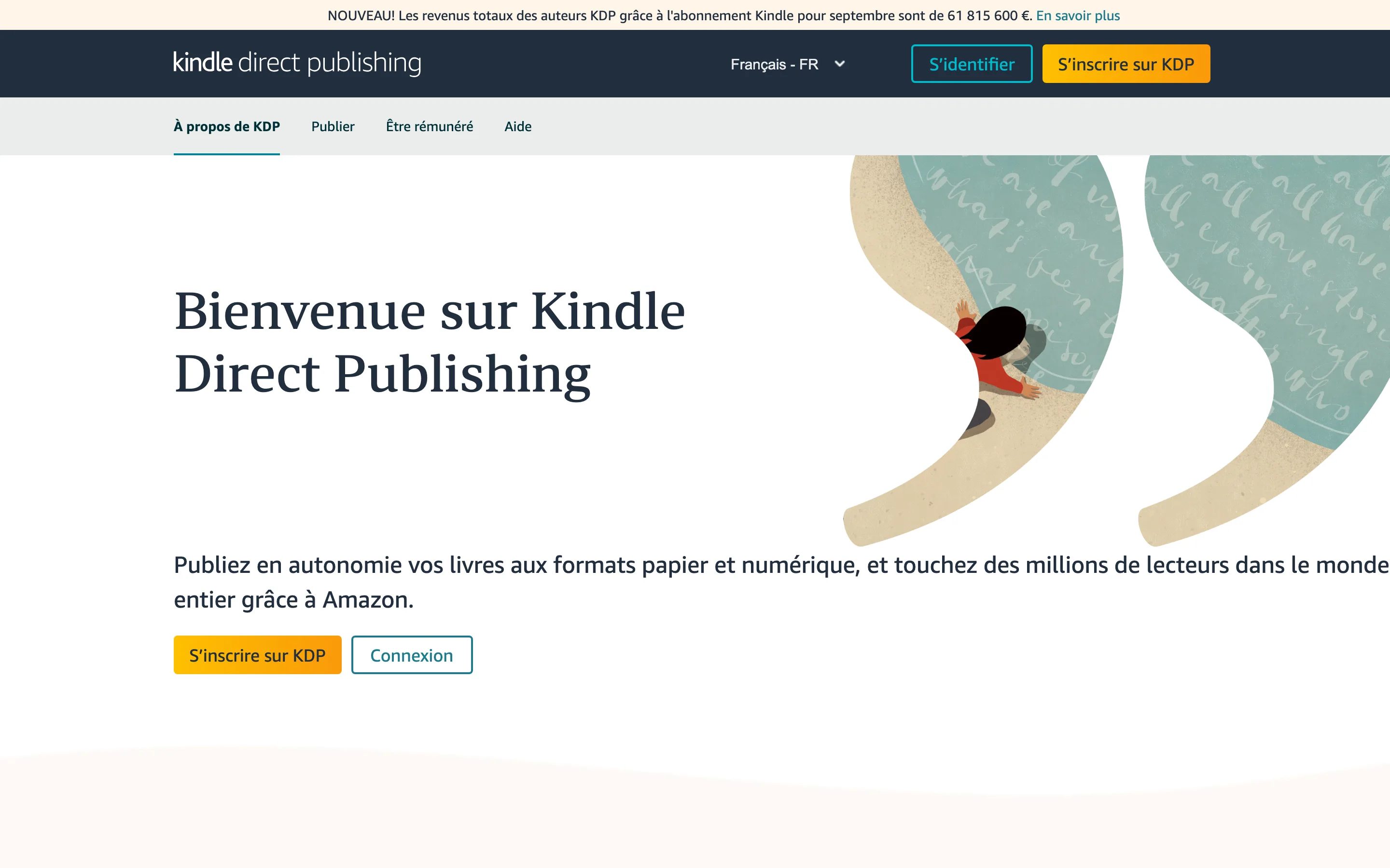 Page d'accueil de Kindle Direct Publishing en français