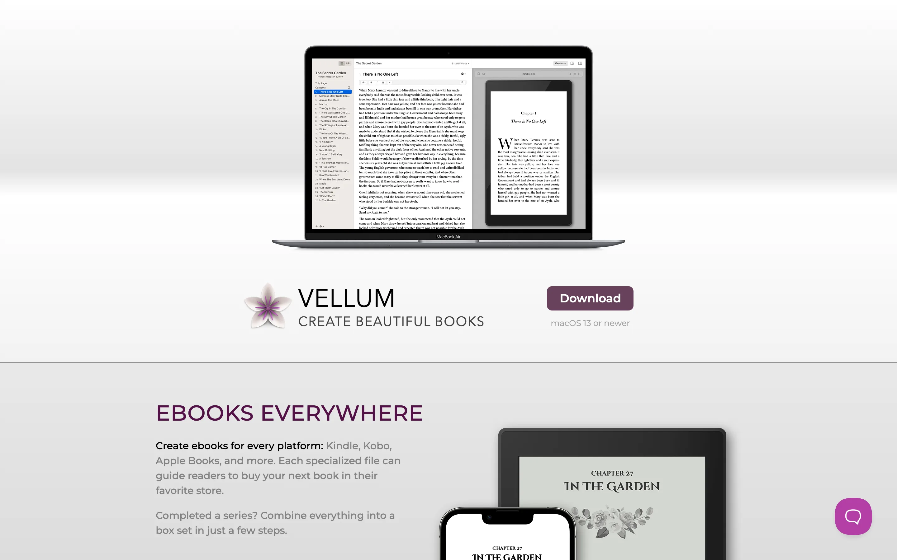 Page d'accueil de Vellum, logiciel de mise en forme d'ebooks pour Mac