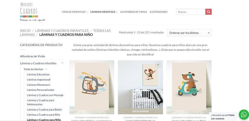 Ejemplos de tiendas online con WooCommerce Menudos Cuadros