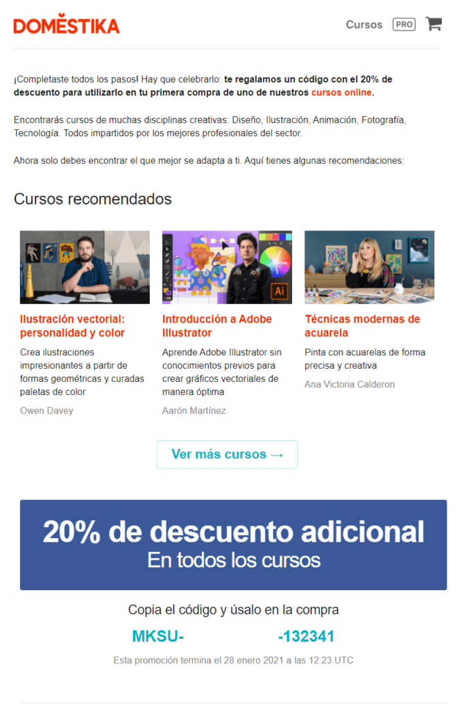 Ejemplo de email promocional con llamada a la acción destacada